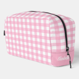 Personalised Pink Chequered Plaid Dopp Kit