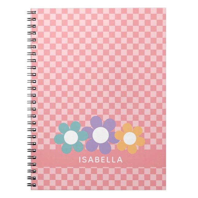 Personalised PInk Chequered School Notebook (Front)
