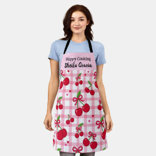Personalised Pink Cherry Apron with Custom Name