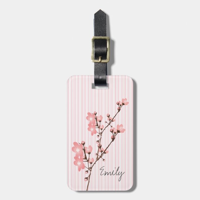 Personalised Pink Cherry Blossom Luggage Tag (Front Vertical)