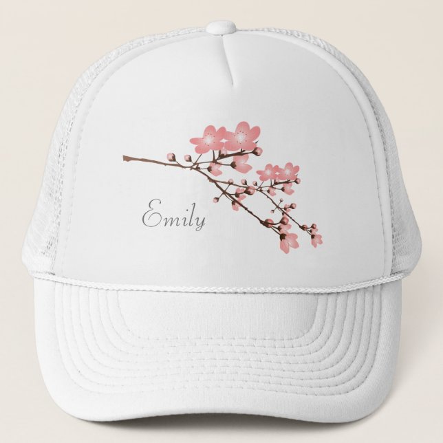 Personalised Pink Cherry Blossom Trucker Hat (Front)