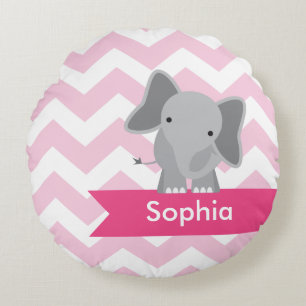 Personalised Pink Chevron Elephant Round Cushion