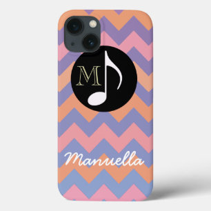personalised pink chevron music note iPhone 13 case