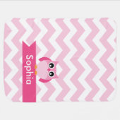 Personalised Pink Chevron Owl Baby Blanket (Horizontal)