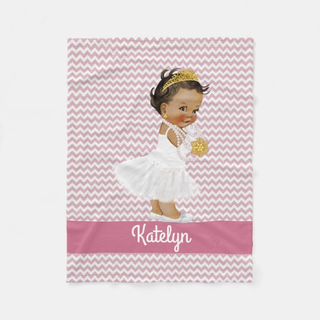 Personalised Pink Chevrons Ethnic Princess Nursery Fleece Blanket (Front)