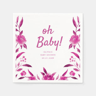Personalised pink Chinoiserie floral baby shower Napkin