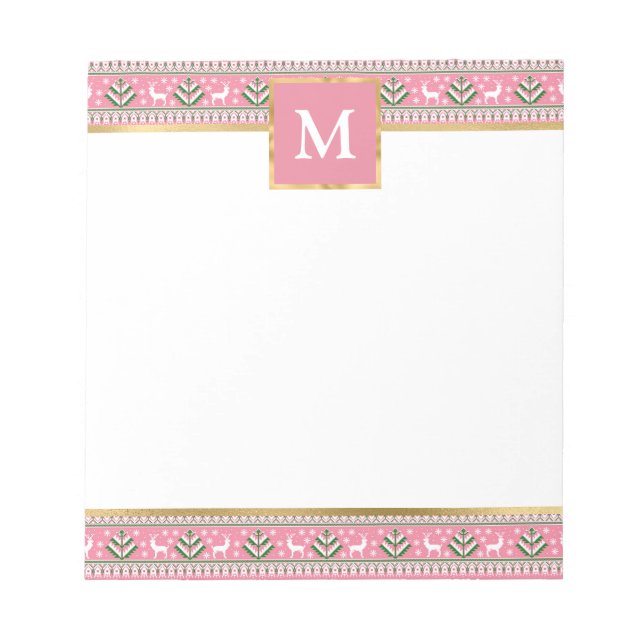 Personalised Pink Christmas Fair Isle Notepad (Front)