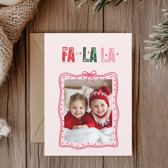 Personalised Pink Christmas Photo Card | Fa La La  (Creator Uploaded)