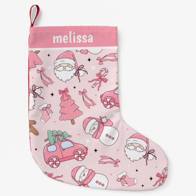 Personalised Pink Christmas Small Christmas Stocking (Front)