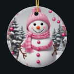 Personalised Pink Christmas Snowman Ceramic Tree Decoration<br><div class="desc">Personalised Pink Christmas Snowman</div>