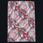 Personalised Pink Christmas Snowman Medium Gift Bag<br><div class="desc">Personalised Pink Christmas Snowman</div>