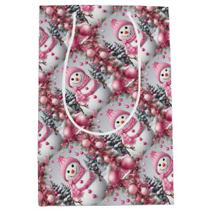 Personalised Pink Christmas Snowman Medium Gift Bag