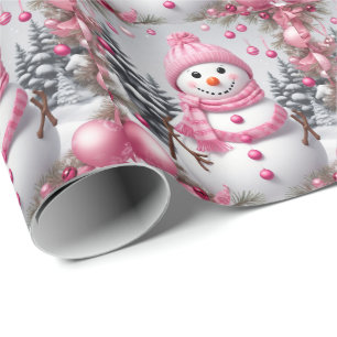 Personalised Pink Christmas Snowman Wrapping Paper