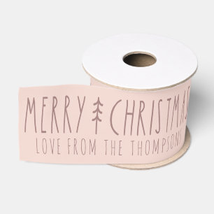 Personalised Pink Christmas Tree Gift Wrap Grosgrain Ribbon