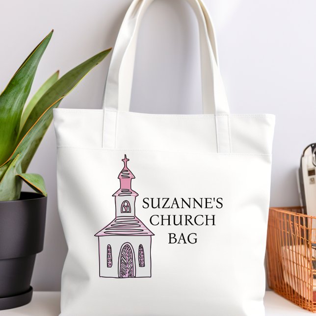 Personalised Pink Church Bag (Personalized Church Tote Bag)