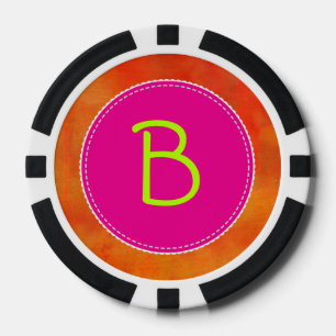 Personalised Pink Circle Orange Background Poker Chips