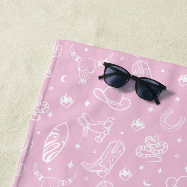 Personalised Pink Coastal Cowgirl Bachelorette Beach Towel (In Situ)