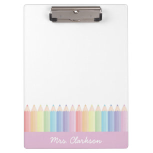 Personalised Pink Colourful Pencils Teacher Clipboard