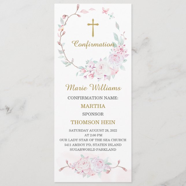 Personalised Pink Confirmation Prayer Card (Front)