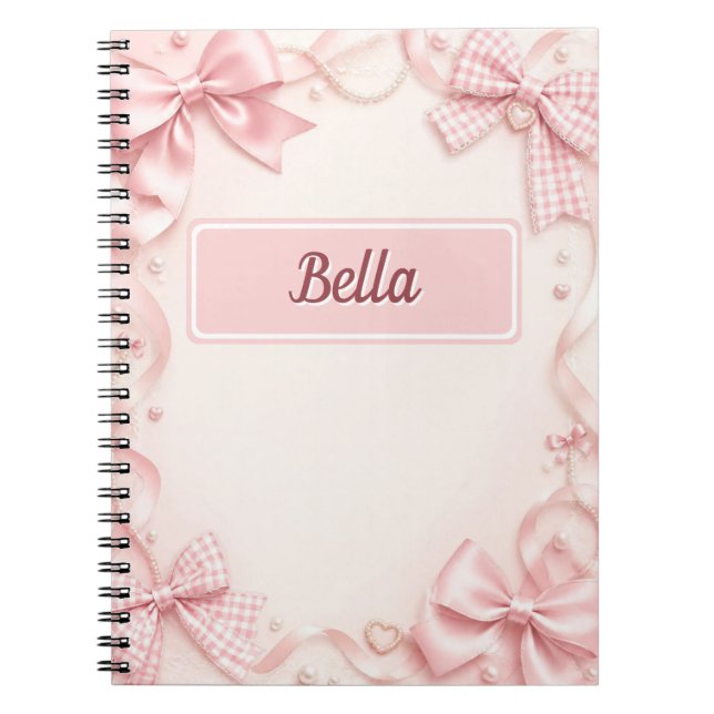Personalised Pink Coquette Bow Notebook (Front)