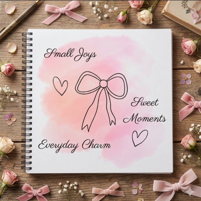 Personalised Pink Coquette Bow Notebook Sketchbook (Aesthetic pink watercolor coquette bow notebook with customizable text)