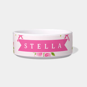 Personalised Pink Coquette Girly Bow Floral Name Bowl