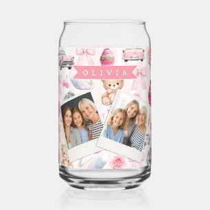 Personalised Pink Coquette Retro Cute Teddy Bear  Can Glass