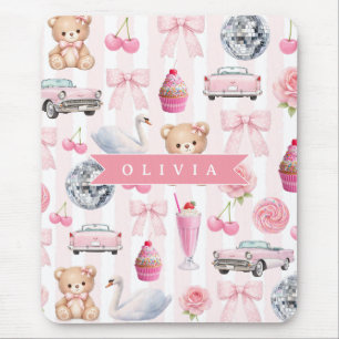 Personalised Pink Coquette Retro Cute Teddy Bear Mouse Mat
