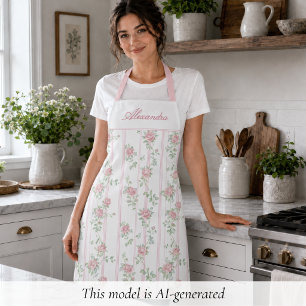 Personalised Pink Coquette Rose Floral Apron