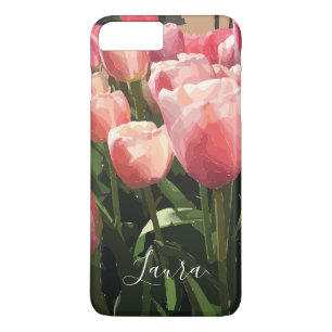 Personalised Pink Coral Tulips iPhone 8 Plus/7 Plus Case