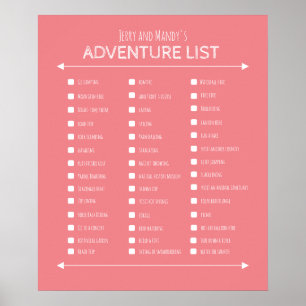 Personalised pink couple's adventure list poster