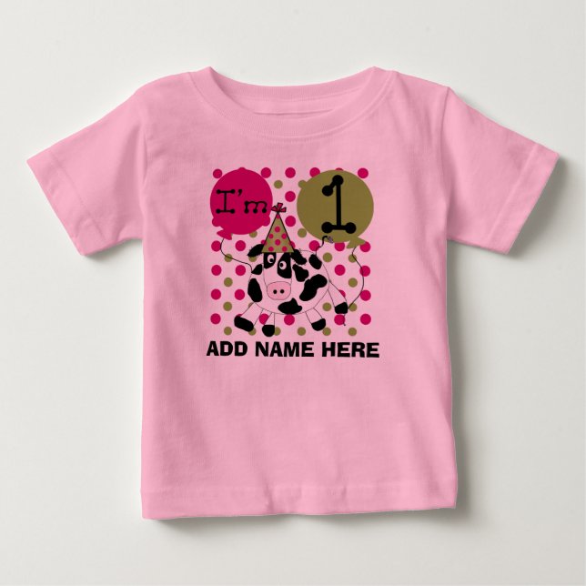 Personalised Pink Cow 1st Birthday Tshirt (Front)