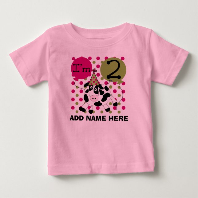 Personalised Pink Cow 2nd Birthday Tshirt (Front)