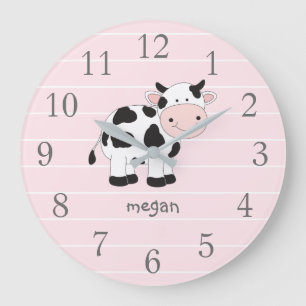 Personalised Pink Cow Nursery Wall Clock
