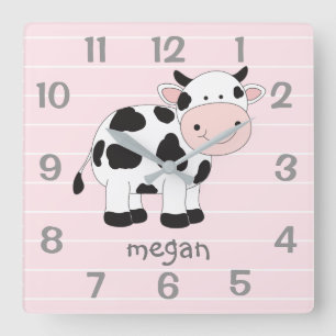 Personalised Pink Cow Nursery Wall Clock