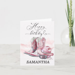 Personalised Pink Cowgirl birthday card