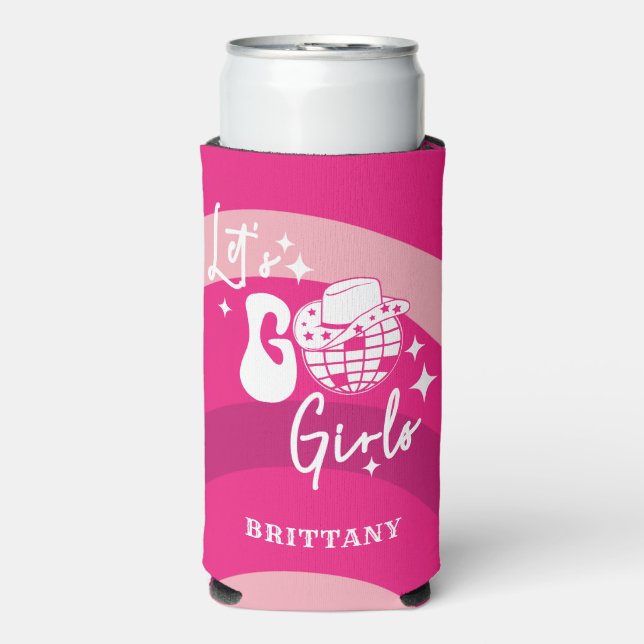 Personalised Pink Cowgirl Let's Go Girls Seltzer Can Cooler (Seltzer Front)