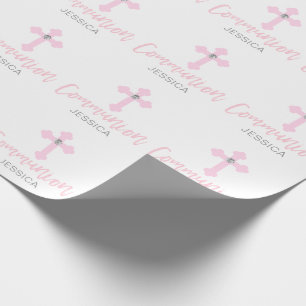 Personalised Pink Cross Girl First Holy Communion Wrapping Paper