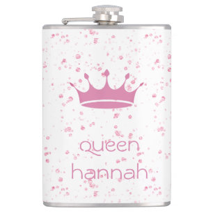 Personalised Pink Crown Queen Hip Flask