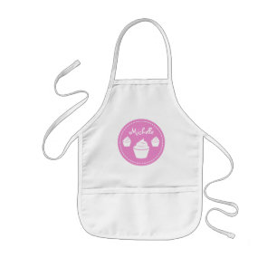 Personalised pink cup cake baking apron for kids