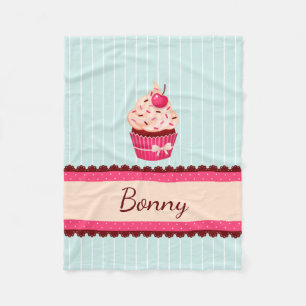 Personalised Pink Cupcake Mint Blue Background Fleece Blanket