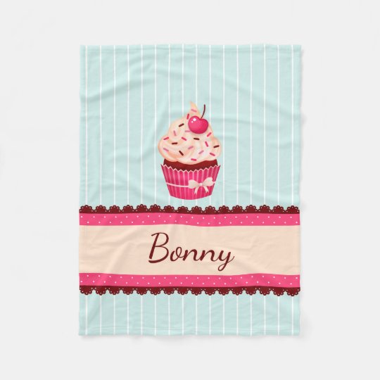 Personalised Pink Cupcake Mint Blue Background Fleece Blanket