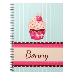 Personalised Pink Cupcake Mint Blue Background Notebook