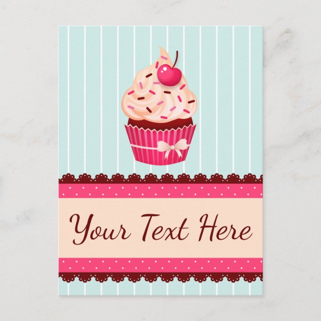 Personalised Pink Cupcake Mint Blue Background Postcard (Front)