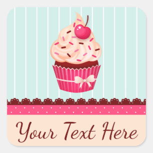 Personalised Pink Cupcake Mint Blue Background Square Sticker