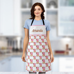 Personalised  Pink Cupcake With Chocolate Pattern Apron