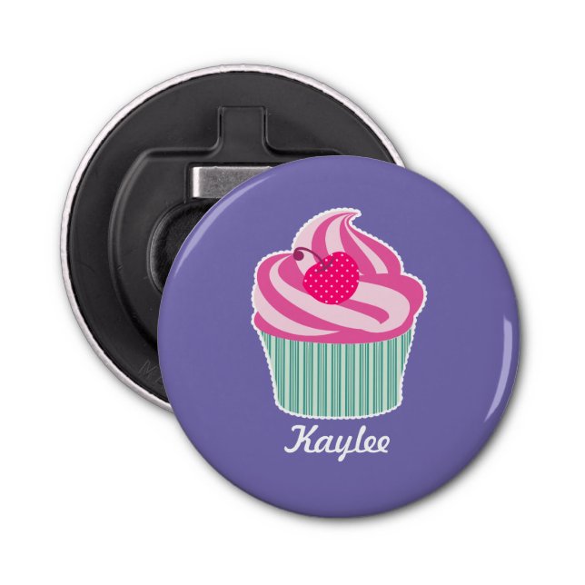 Personalised Pink Cupcake WIth Polka Dot Cherry Bottle Opener (Front)