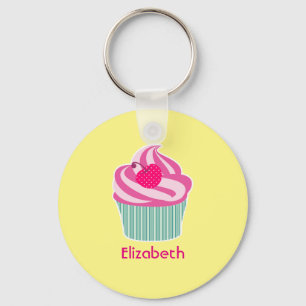 Personalised Pink Cupcake WIth Polka Dot Cherry Key Ring