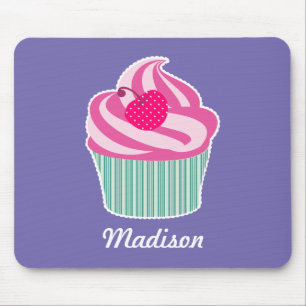Personalised Pink Cupcake WIth Polka Dot Cherry Mouse Mat