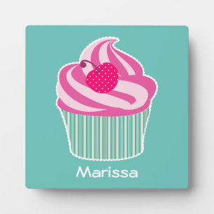 Personalised Pink Cupcake WIth Polka Dot Cherry Plaque